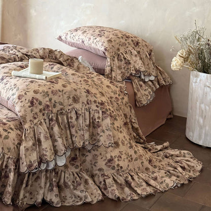 Vintage Rose Ruffle Bedding Set – Cottage Cotton Muslin