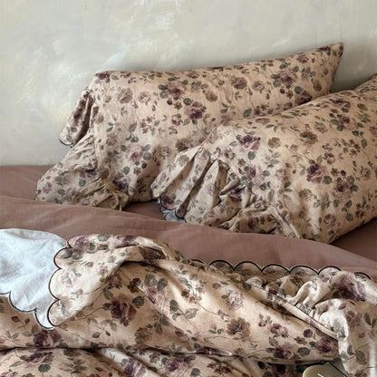 Vintage Rose Ruffle Bedding Set – Cottage Cotton Muslin