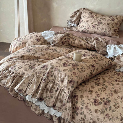 Vintage Rose Ruffle Bedding Set – Cottage Cotton Muslin