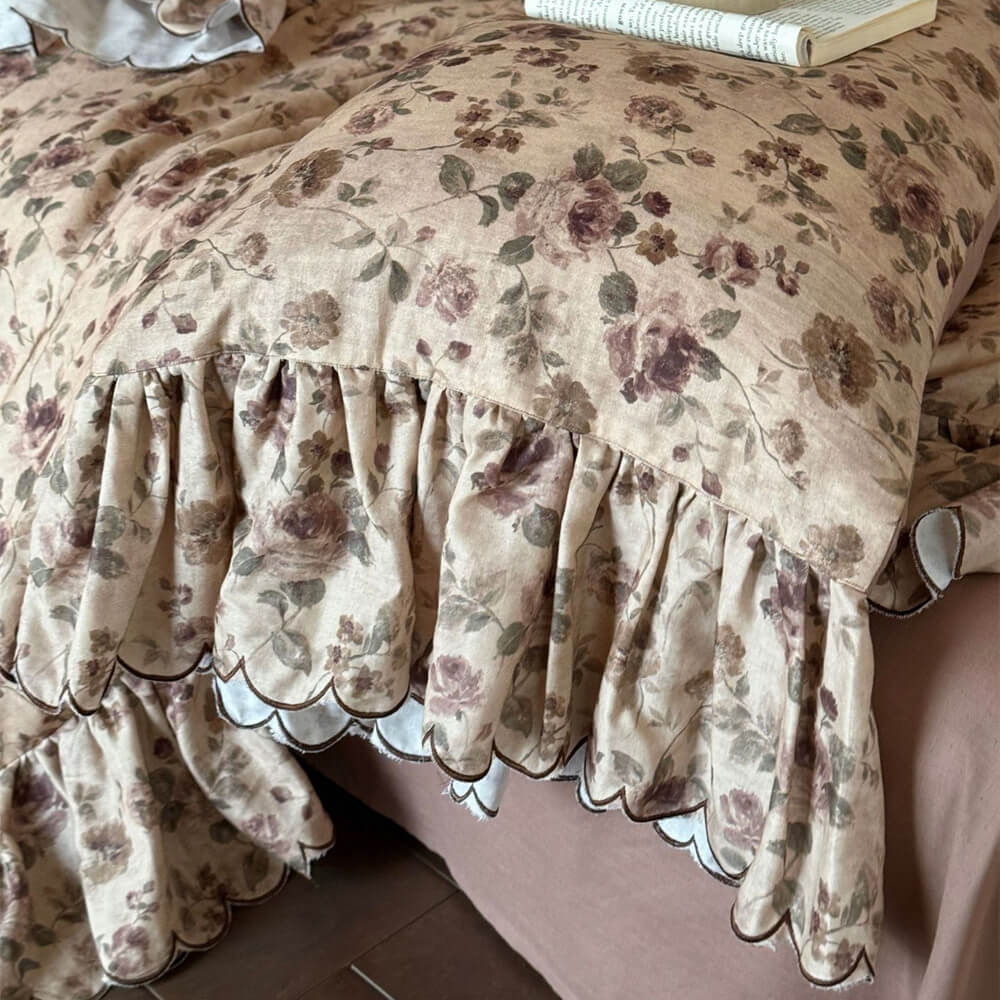 Vintage Rose Ruffle Bedding Set – Cottage Cotton Muslin