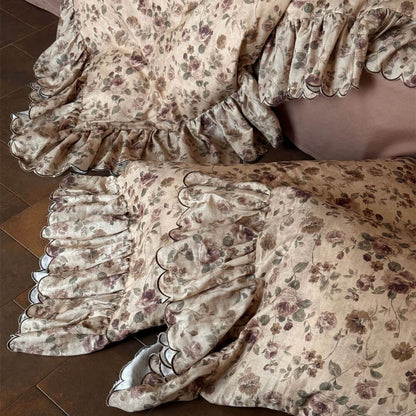 Vintage Rose Ruffle Bedding Set – Cottage Cotton Muslin