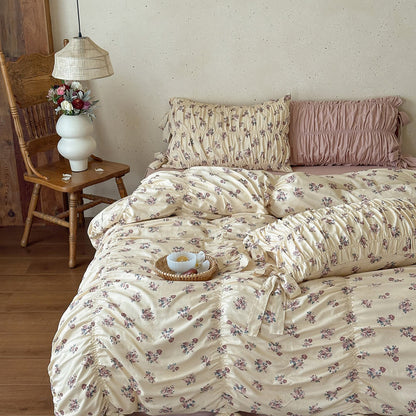 Dusty Floral Cotton Muslin Bedding Set – Ribbon Tie Cottage