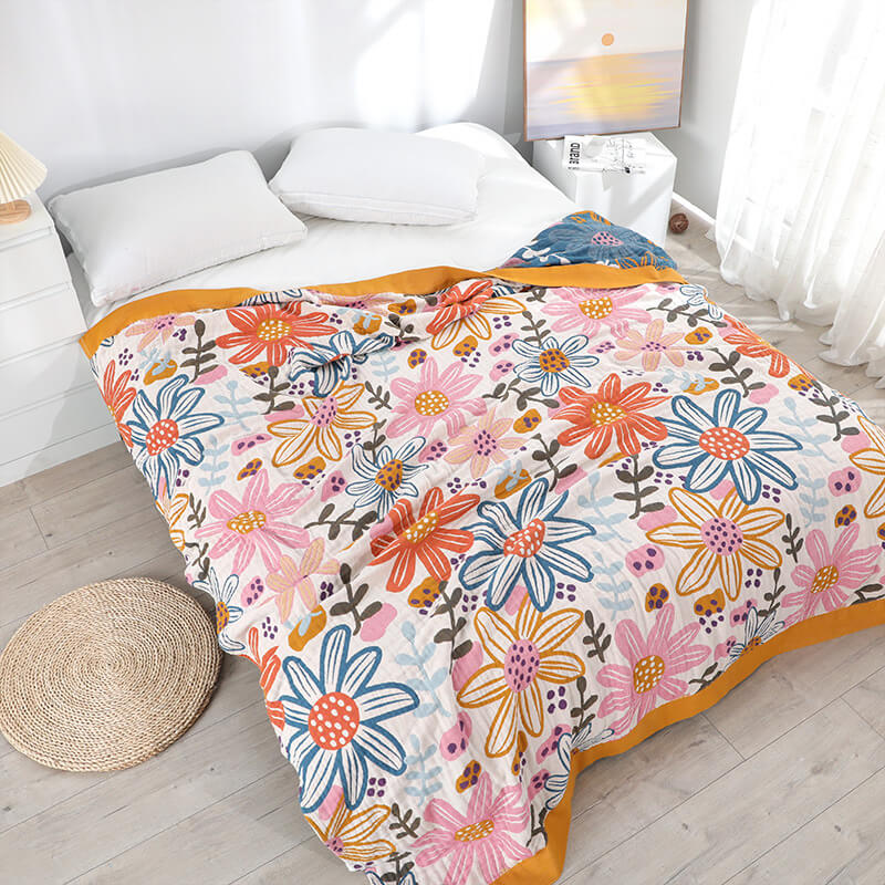 Floral Cotton Gauze Throw Blanket