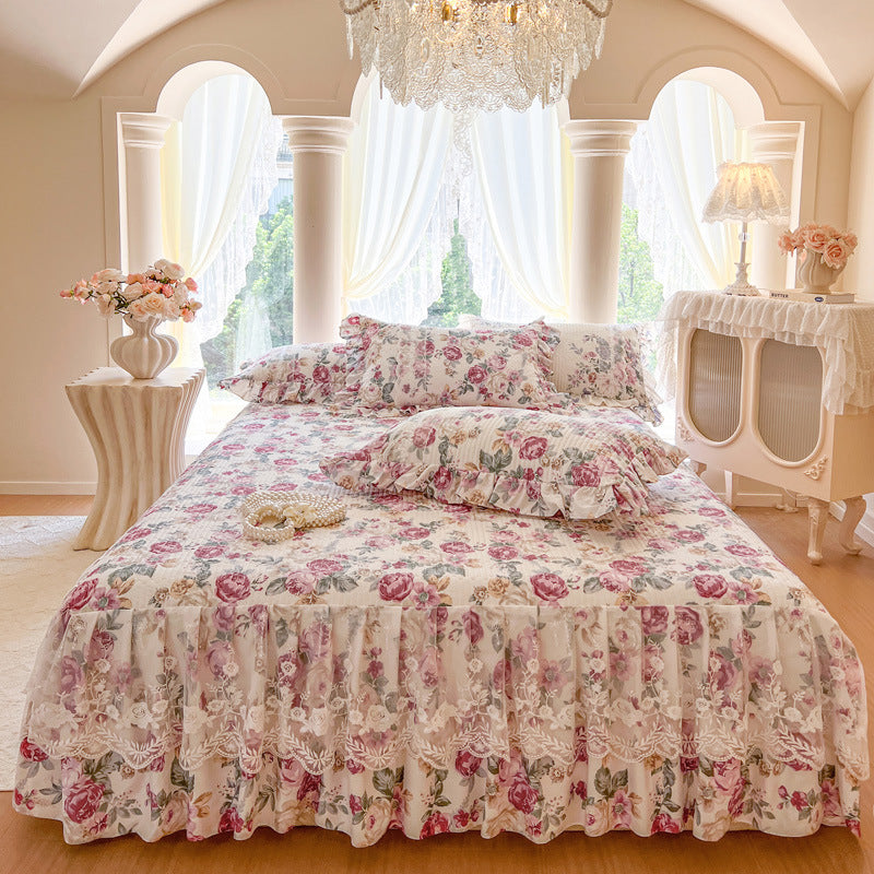 Floral Lace Bed Skirt with Ruffles