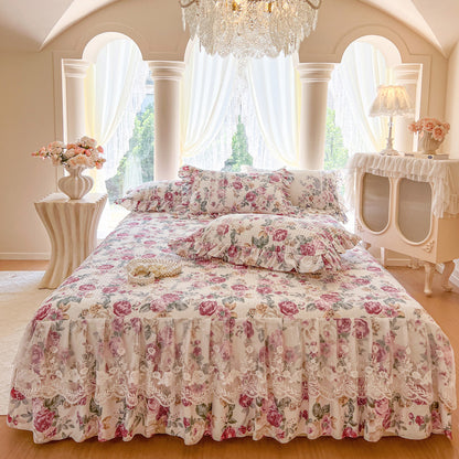 Floral Lace Bed Skirt with Ruffles