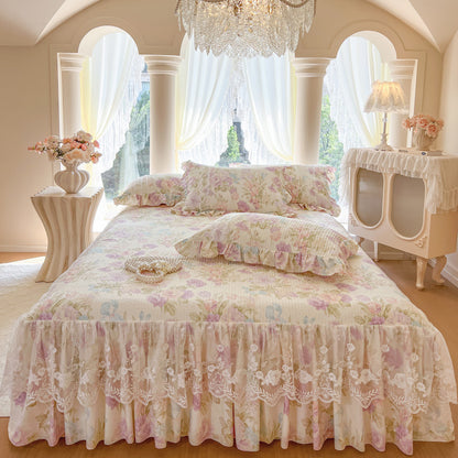 Floral Lace Bed Skirt with Ruffles