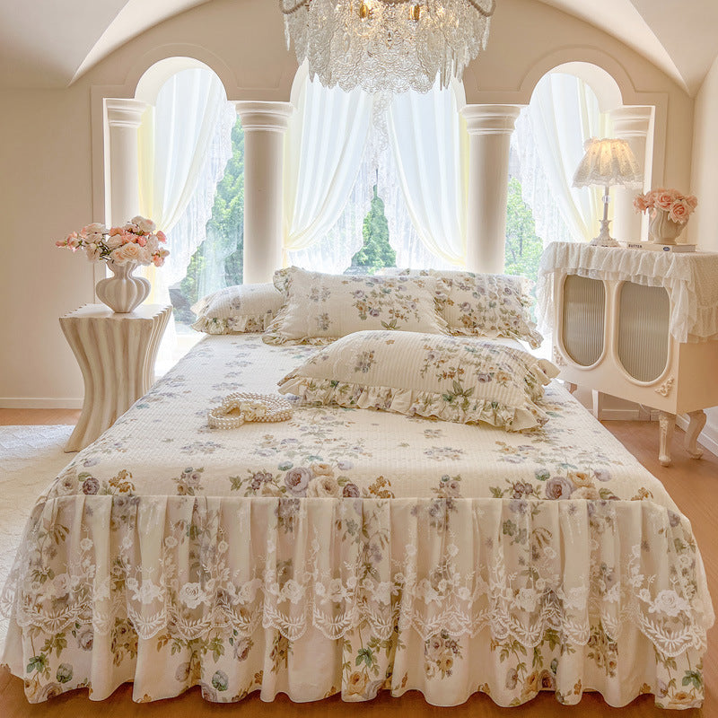 Floral Lace Bed Skirt with Ruffles
