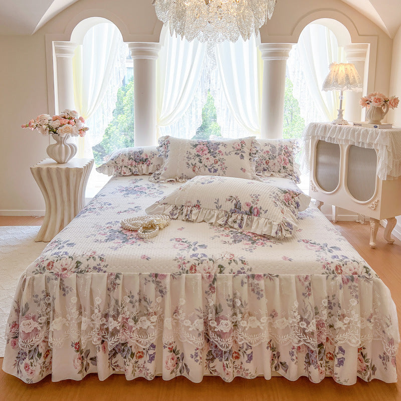 Floral Lace Bed Skirt with Ruffles