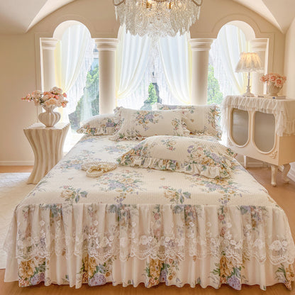 Floral Lace Bed Skirt with Ruffles