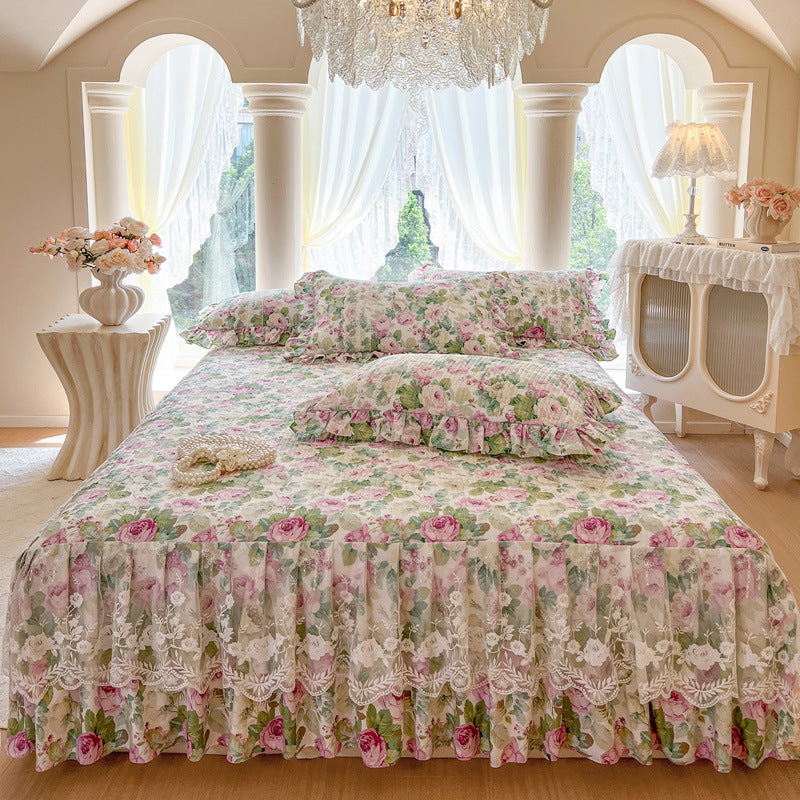 Floral Lace Bed Skirt with Ruffles