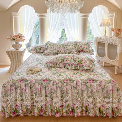 Floral Lace Bed Skirt with Ruffles