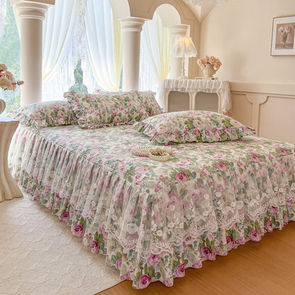 Floral Lace Bed Skirt with Ruffles