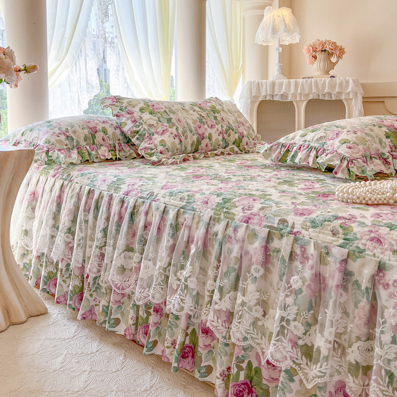 Floral Lace Bed Skirt with Ruffles