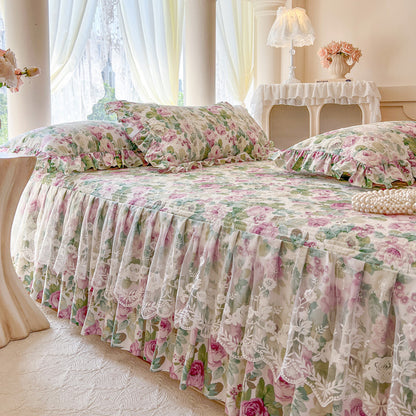 Floral Lace Bed Skirt with Ruffles
