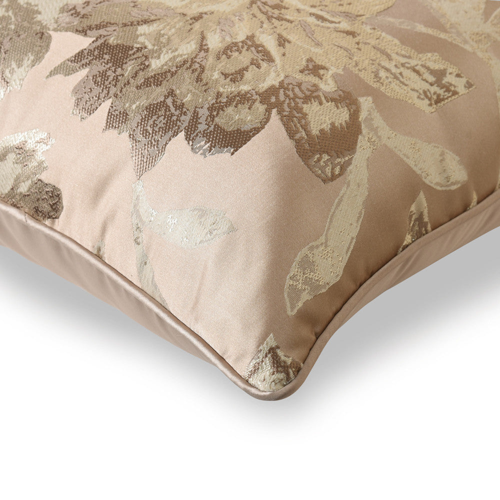 Beige floral textured decorative pillow cover with elegant embroidered detail, StuffedHome