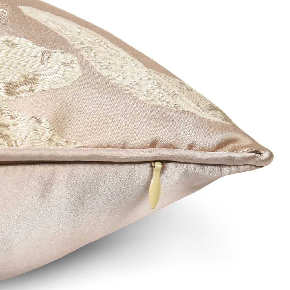 Beige floral textured decorative pillow cover with zipper, satin finish, StuffedHome bedding