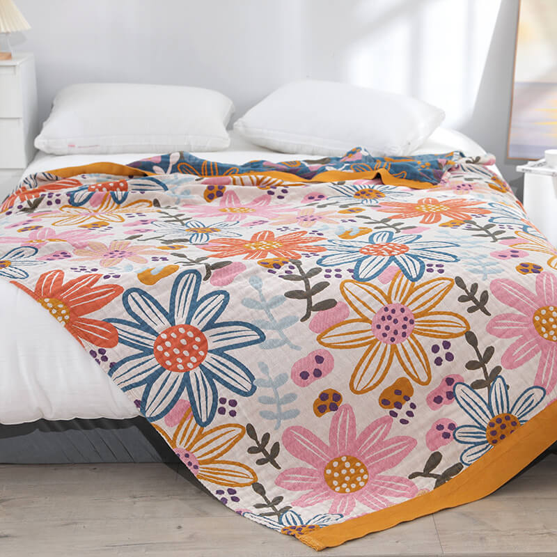 Flower Cotton Gauze Reversible Quilt