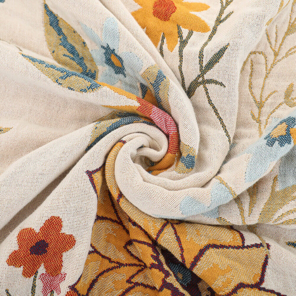 Garden Floral Cotton Throw Blanket with Fringe