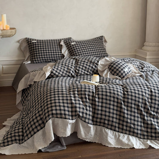 Gingham Cotton Bedding Set – 4-Piece