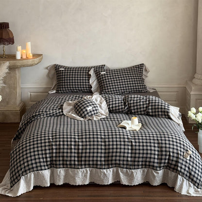 Gingham Cotton Bedding Set – 4-Piece