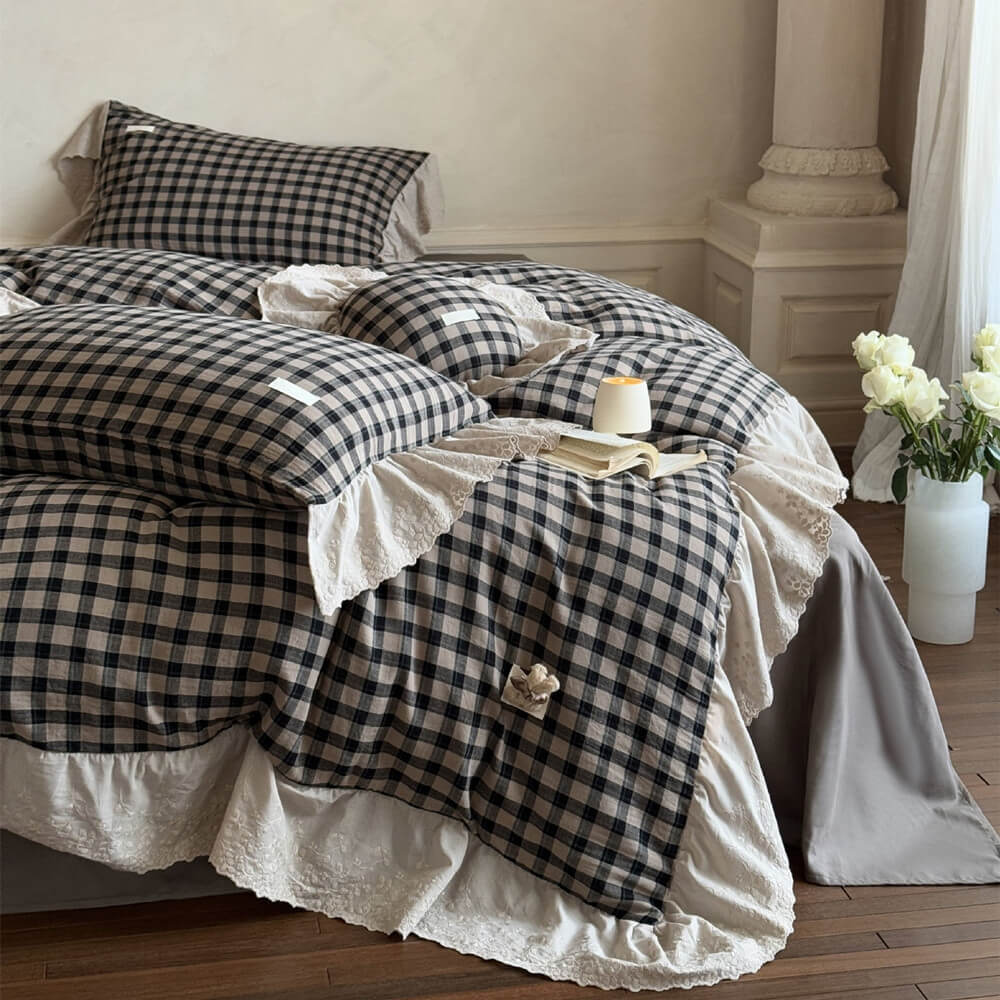 Gingham Cotton Bedding Set – 4-Piece