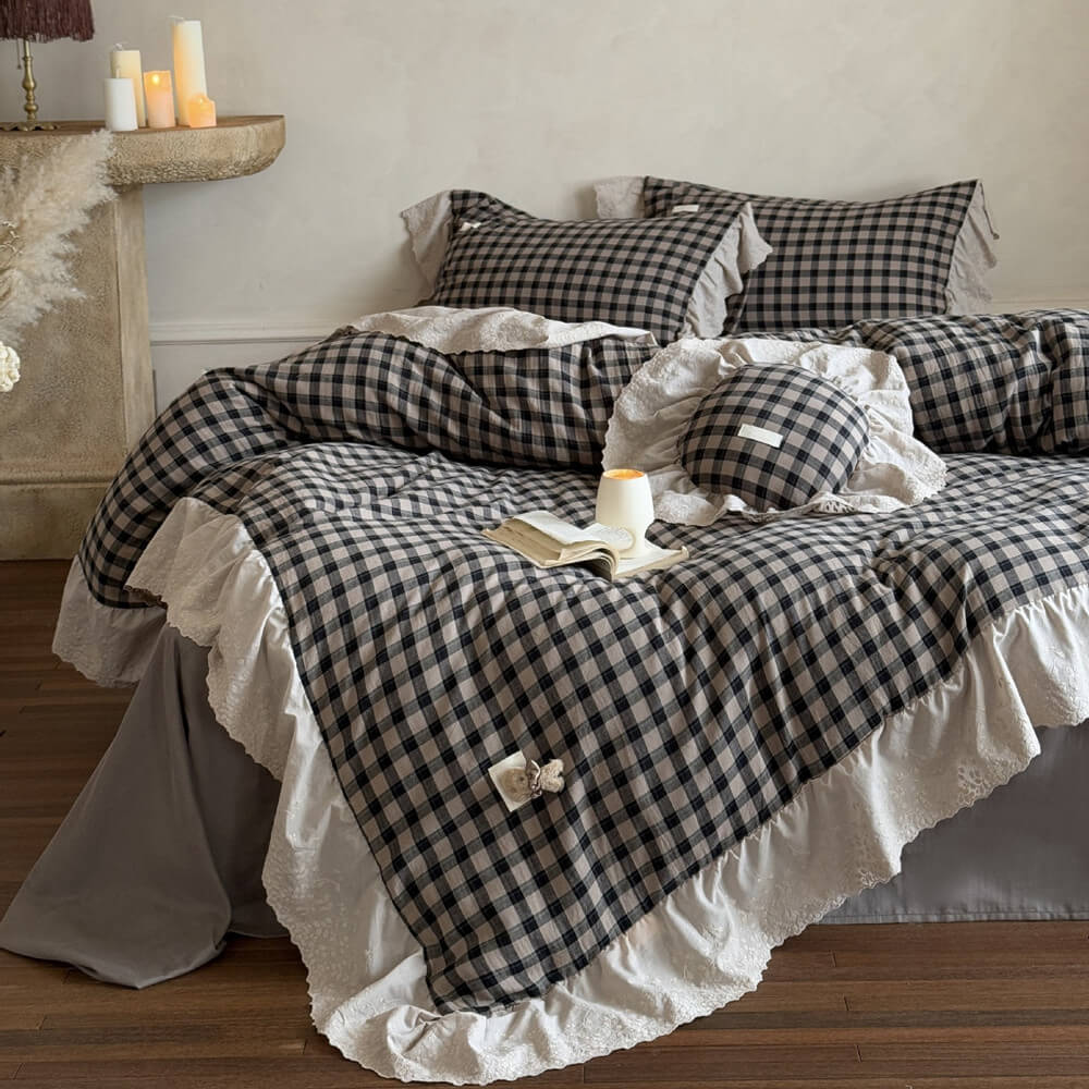 Gingham Cotton Bedding Set – 4-Piece