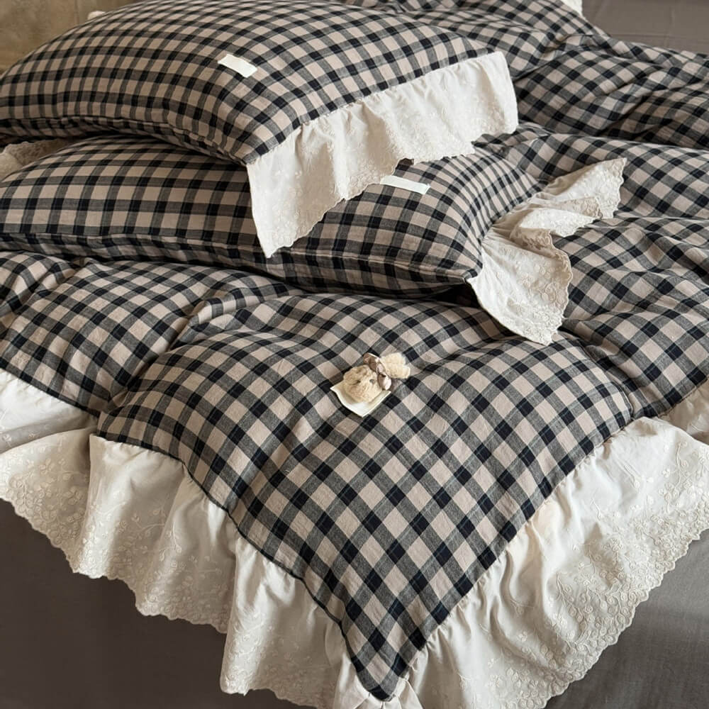 Gingham Cotton Bedding Set – 4-Piece