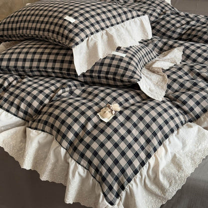 Gingham Cotton Bedding Set – 4-Piece