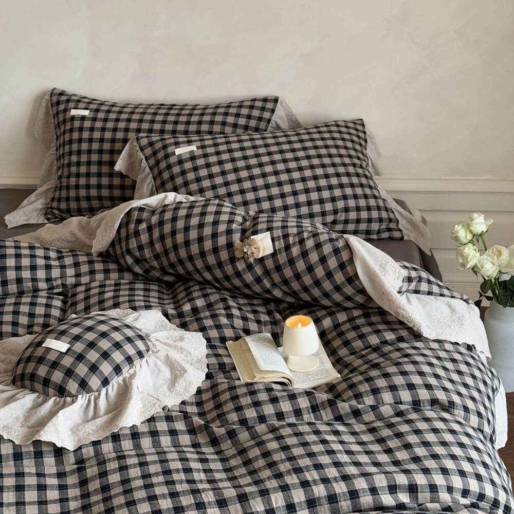 Gingham Cotton Bedding Set – 4-Piece