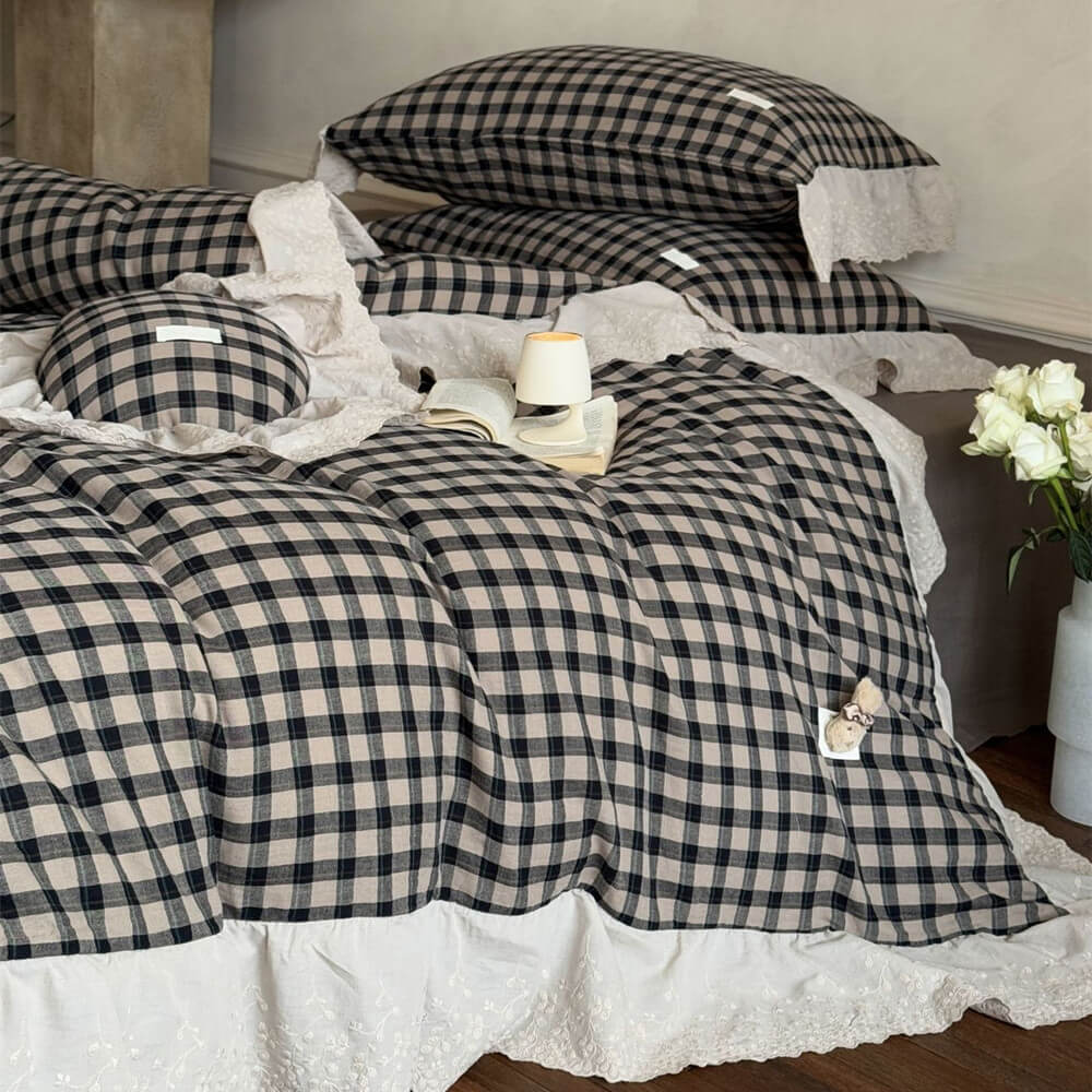 Gingham Cotton Bedding Set – 4-Piece