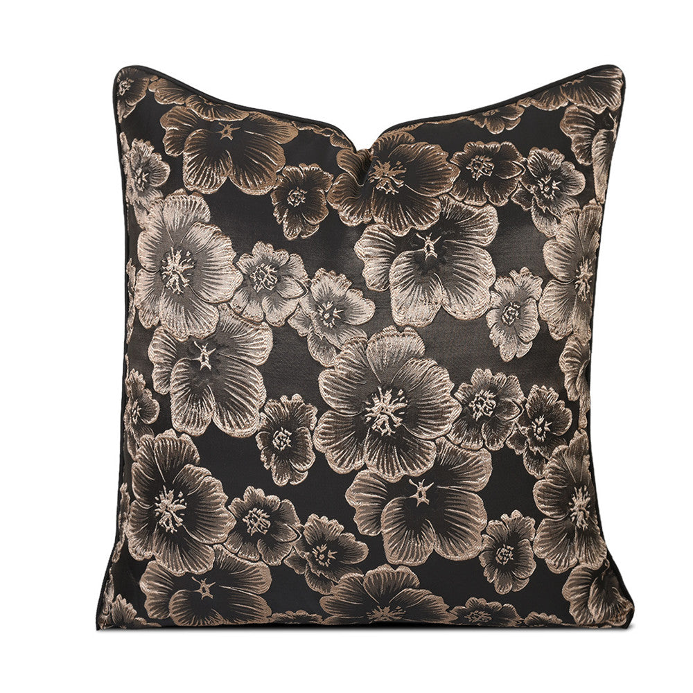 Gold floral decorative pillow cover with black background from StuffedHome