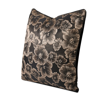 Gold floral decorative pillow cover on black background, luxury home accent from StuffedHome