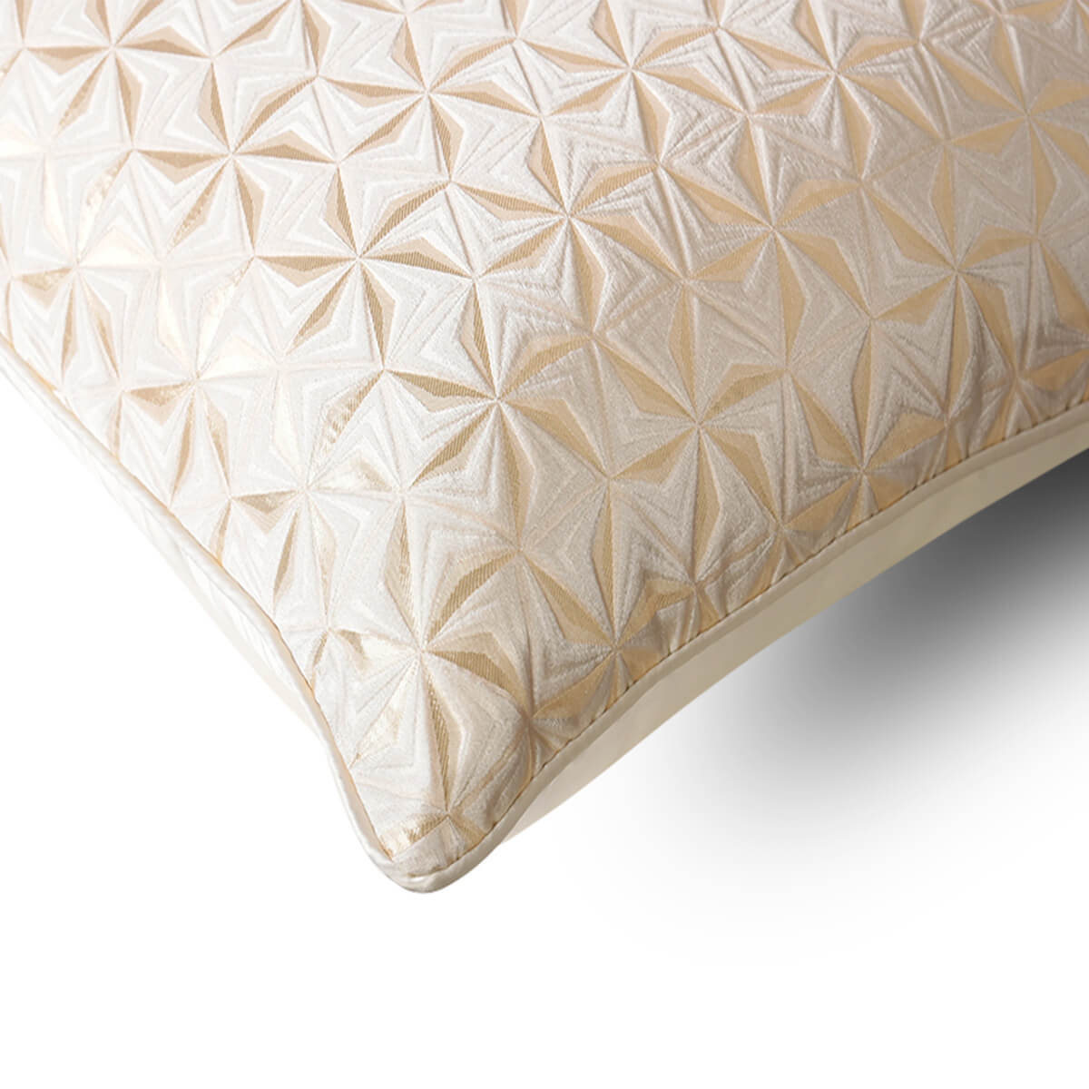 Metallic geometric decorative pillow cover with textured beige and gold pattern from StuffedHome