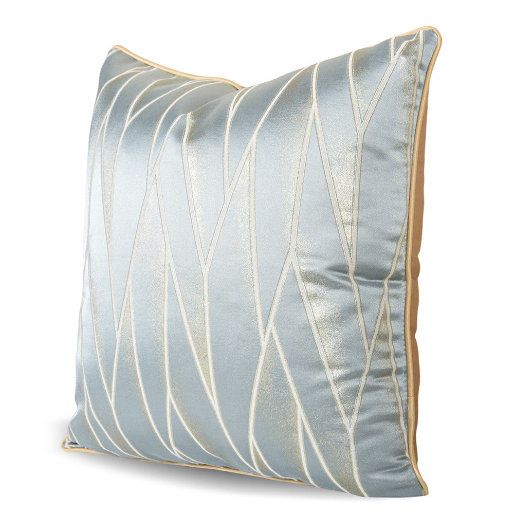Modern geometric decorative pillow cover in light blue with gold accents, StuffedHome