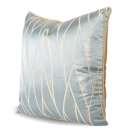 Modern geometric decorative pillow cover in light blue with gold accents, StuffedHome