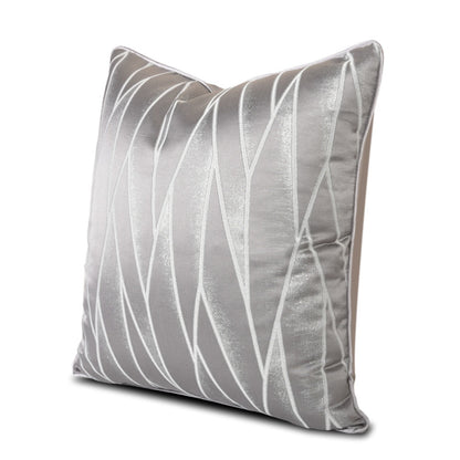 Modern geometric decorative pillow cover in silver with white lines, StuffedHome luxury bedding