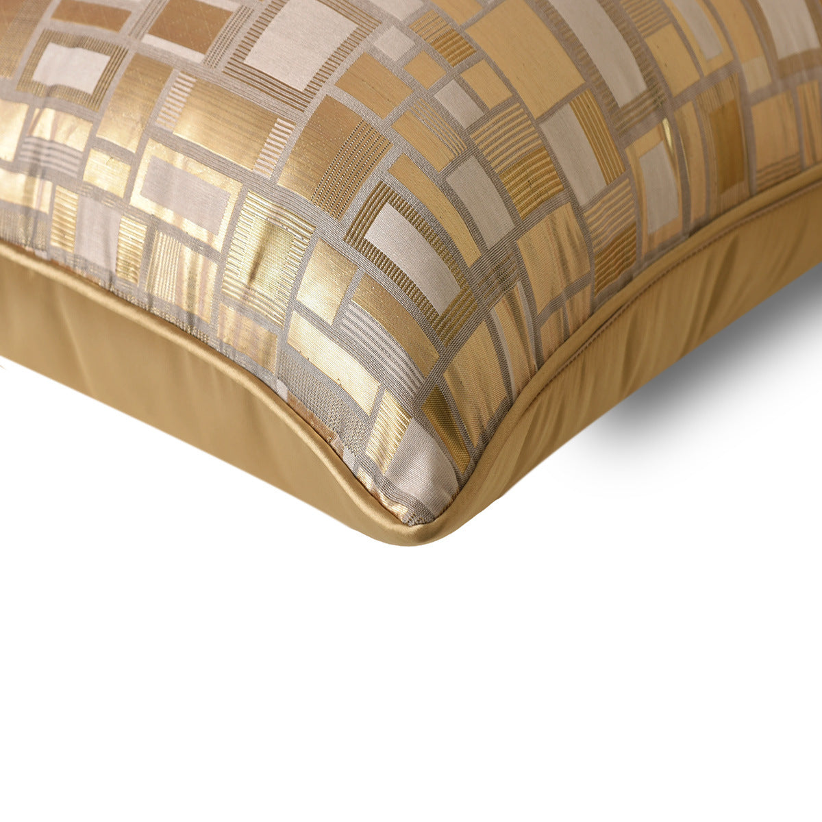 Modern gold geometric decorative pillow cover with metallic square pattern from StuffedHome
