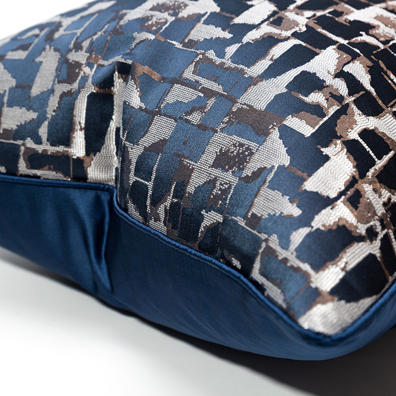 Modern metallic decorative pillow cover with blue, bronze, and silver abstract pattern from StuffedHome