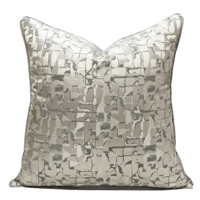 Modern metallic decorative pillow cover with abstract silver and gold geometric design