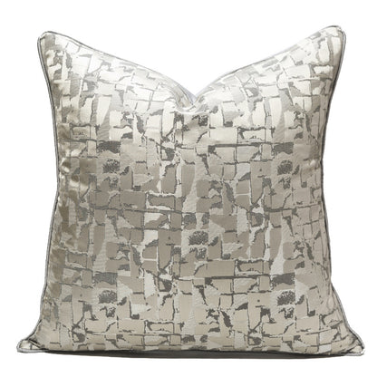 Modern metallic decorative pillow cover with abstract silver and gold geometric design