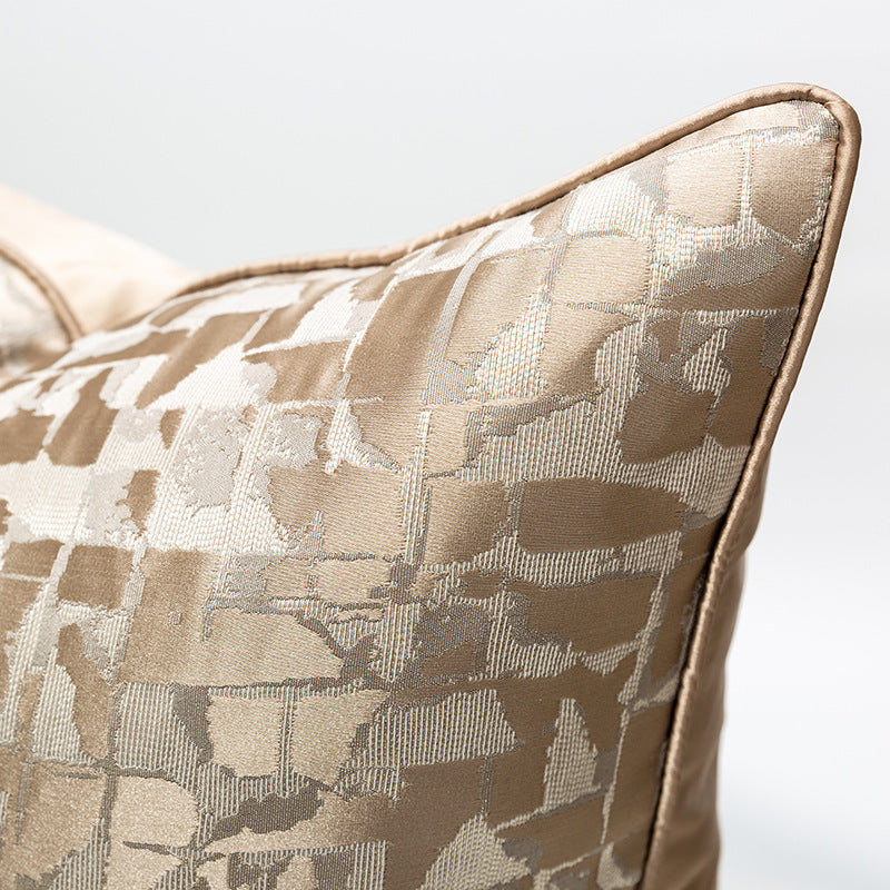 Modern metallic decorative pillow cover with abstract gold and beige pattern, StuffedHome