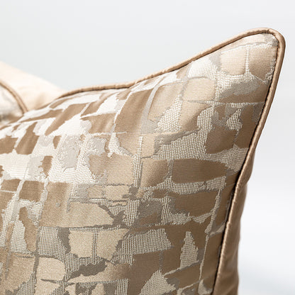 Modern metallic decorative pillow cover with abstract gold and beige pattern, StuffedHome