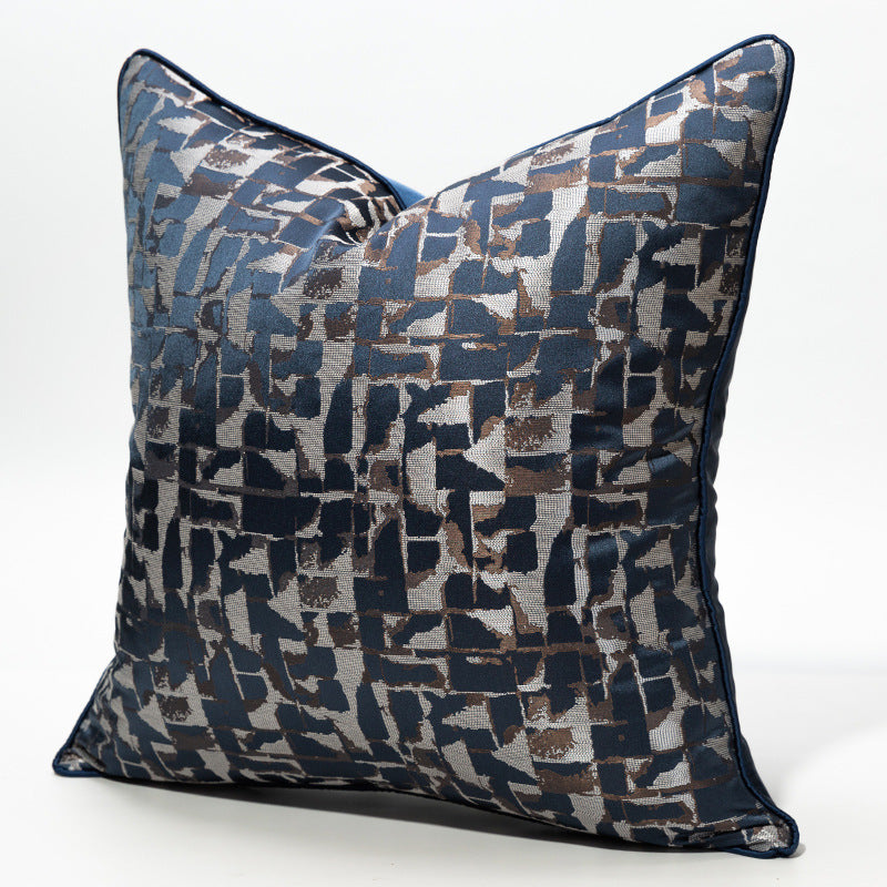 Modern metallic decorative pillow cover in navy and silver abstract pattern from StuffedHome