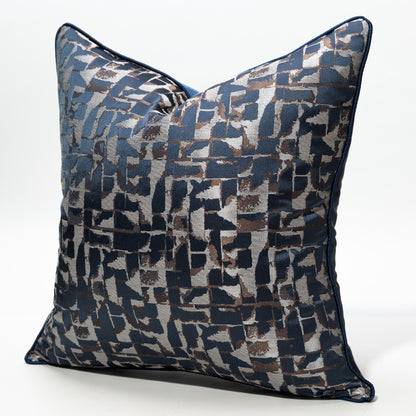 Modern metallic decorative pillow cover in navy and silver abstract pattern from StuffedHome