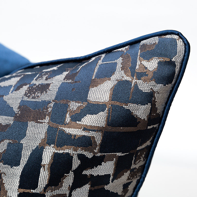 Modern metallic decorative pillow cover in navy blue and gold abstract pattern from StuffedHome