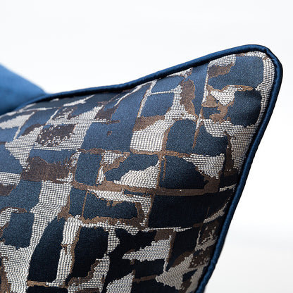 Modern metallic decorative pillow cover in navy blue and gold abstract pattern from StuffedHome