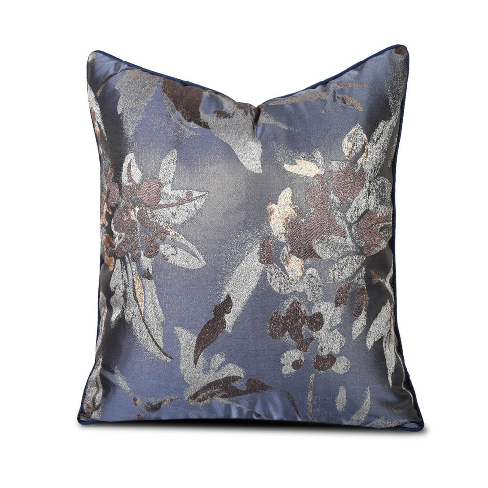 Navy floral decorative pillow cover showing full front view