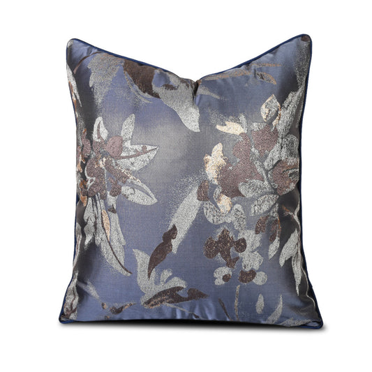 Navy floral decorative pillow cover showing full front view