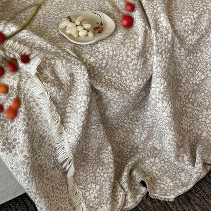 Neutral Cotton Jacquard Throw Blanket with Fringe