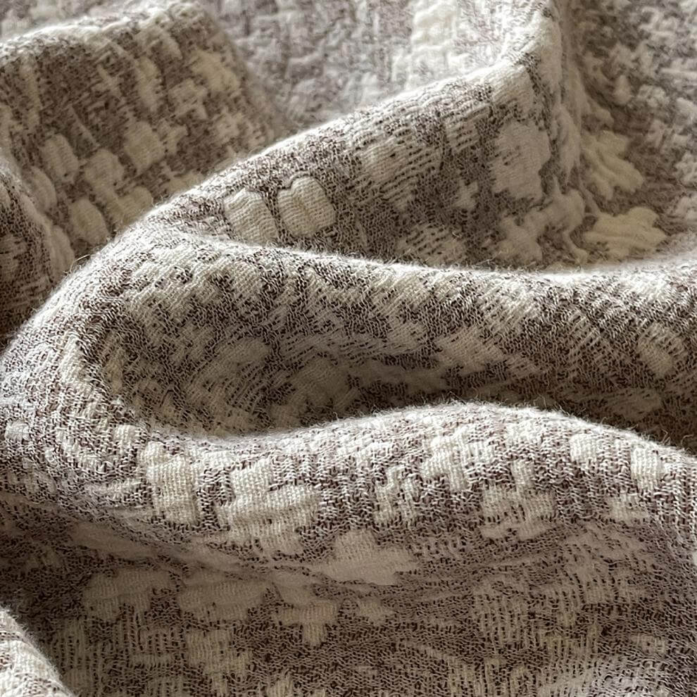 Neutral Cotton Jacquard Throw Blanket with Fringe